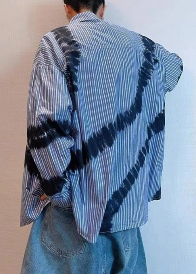 Chemises homme bleu printemps cravate rayée coton teinture chic