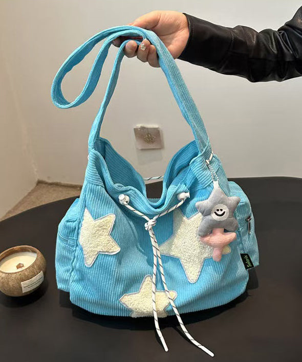 Shoulder Corduroy Five-pointed Chic Drawstring Appliques Star