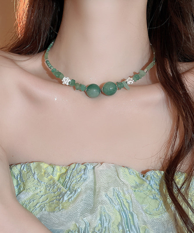 Chic Grün Legierung Edelstein Zirkon Perlen Halsband WQ028