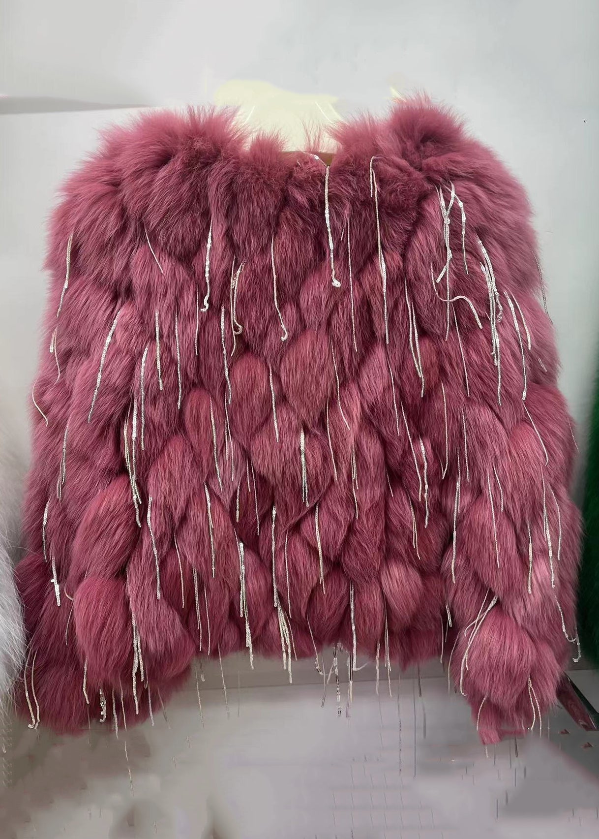 Manteaux chics en cuir et fourrure à pompons verts, design original, printemps YW043
