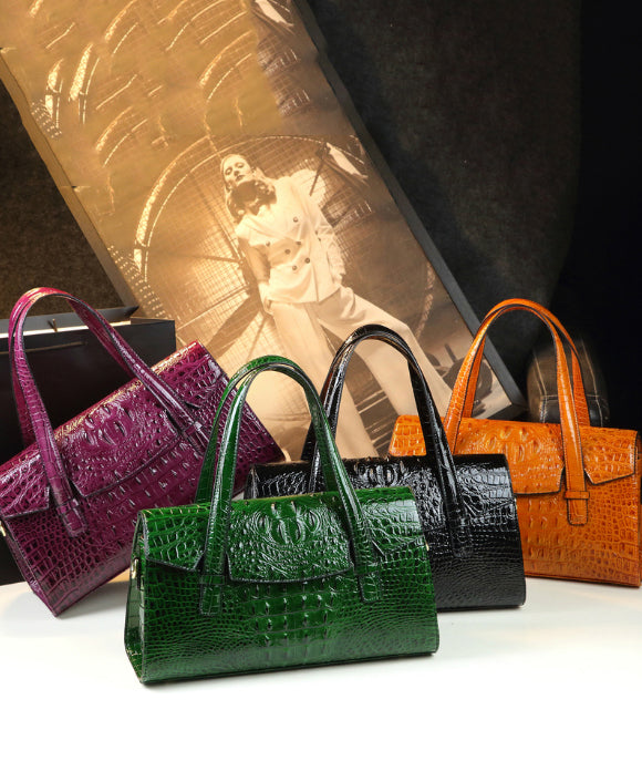 Schicke orangefarbene Handtasche aus Kunstleder mit Alligatormuster YX003