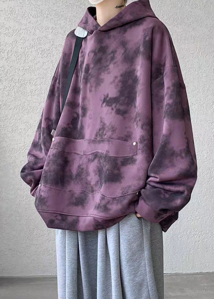 Sweat-shirt à capuche violet chic en coton tie-dye pour homme, automne RP053