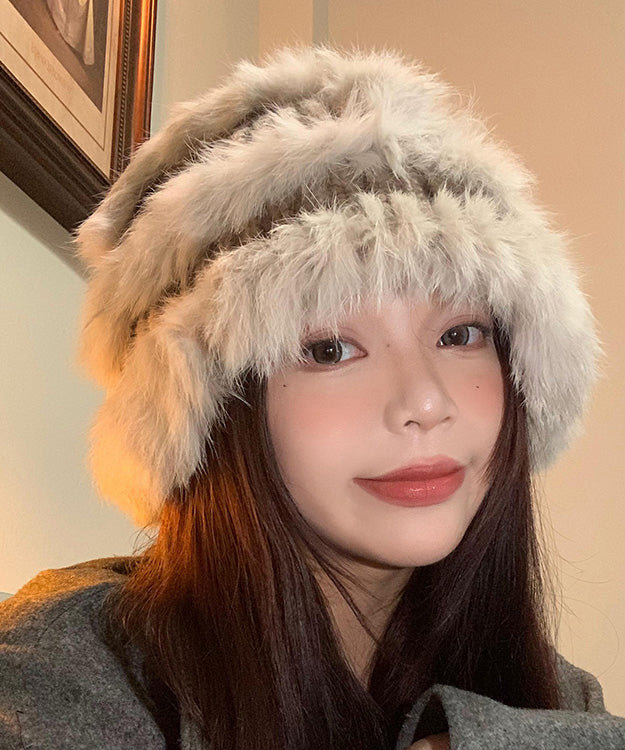 Schicke, warme Fischermütze aus Kaninchenhaar, gestrickt, für den Winter, WB030