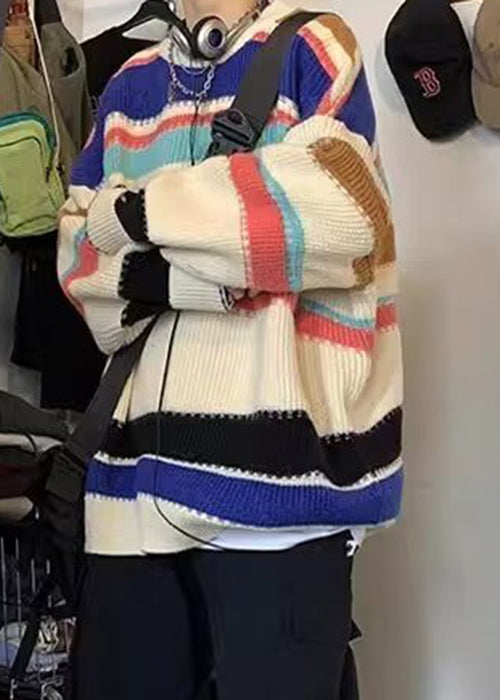 Schicker Regenbogen-gestreifter gemütlicher Strickpullover für Herren im Winter QF025