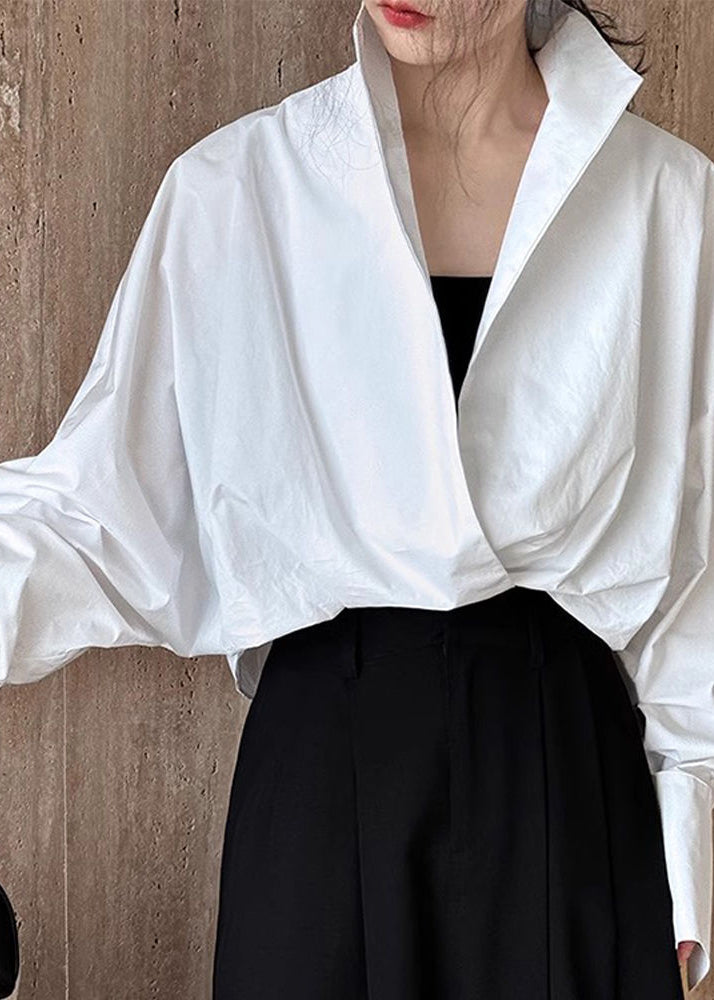 Chemises chics à col montant, blanches unies, printemps