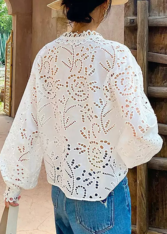 Aushöhlen Besticktes Sommer V-Shirt Schicker weißer Hals