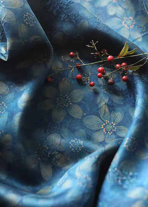 Chinesischen Stil Blau Druck Taste Seide Blusen Armband Hülse AU1052