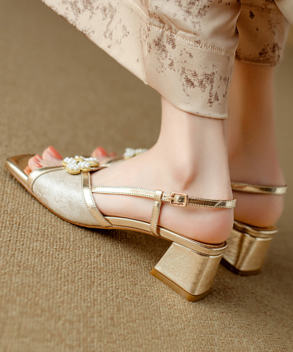 Chinese Style Chunky Sandals Green Cowhide Leather Peep Toe WT022