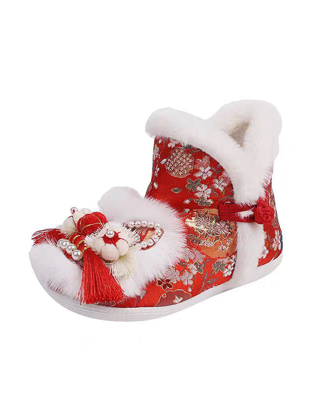 Bottes brodées de perles à ongles roses de style chinois TQ057