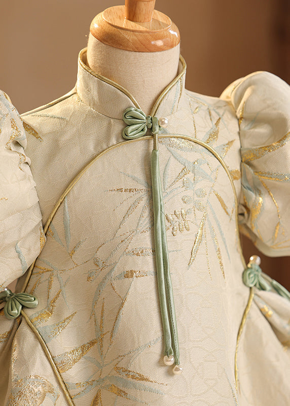 Robe longue d'été pour enfants, style chinois, col montant, broderie patchwork, YG011