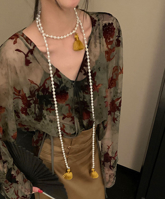 Collier avec pendentif en alliage de perles jaunes de style chinois, YA007