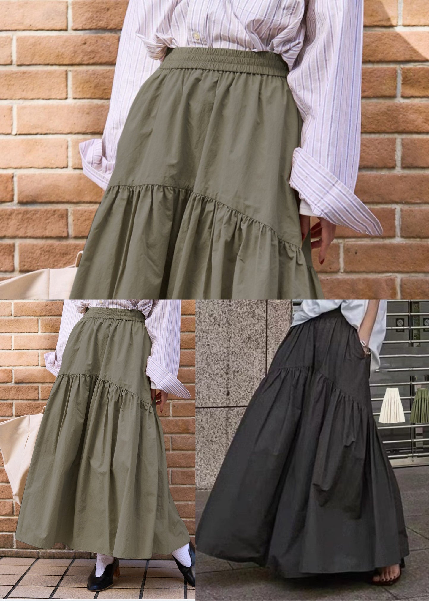 Fall Elastic Cotton Classy Black Waist Patchwork Skirt