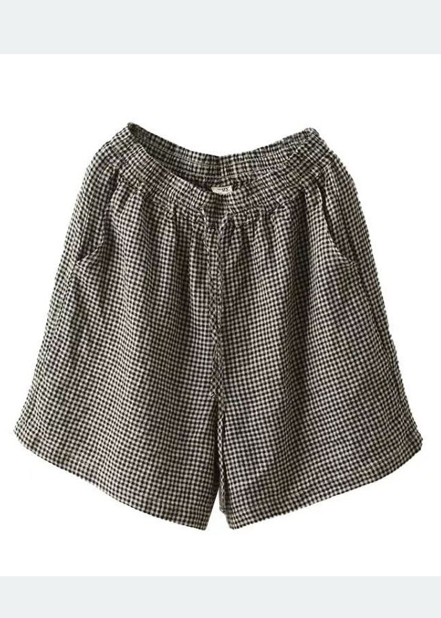 Classy Summer Oversized Plaid Linen Shorts Grey