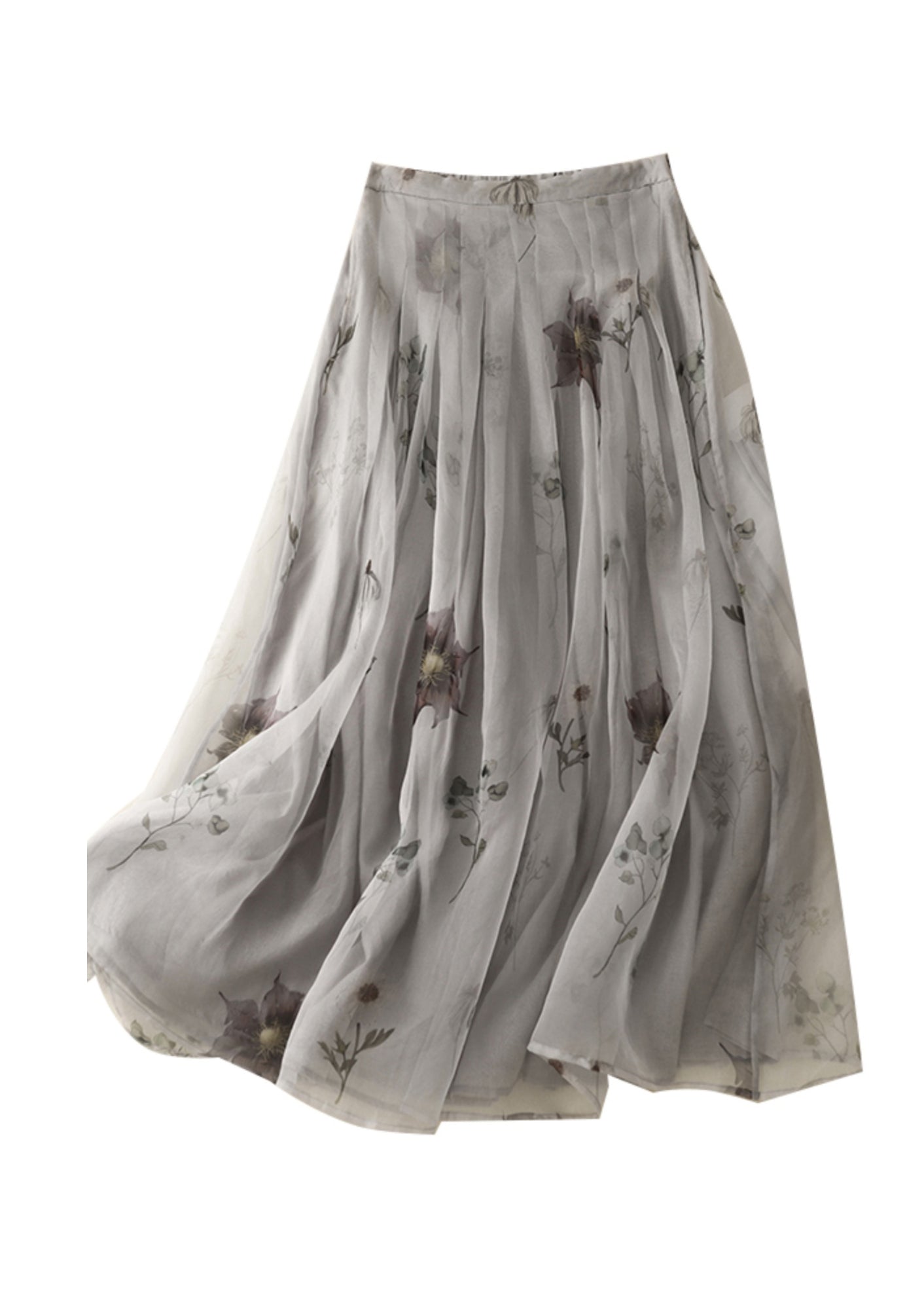 Jupe trapèze en tulle taille haute à imprimé gris chic pour l'été AM1053