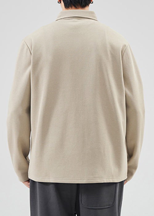 Classy Mo Polo Sweatshirts Button Spring TC032 Patchwork Herren Baumwolle Braun