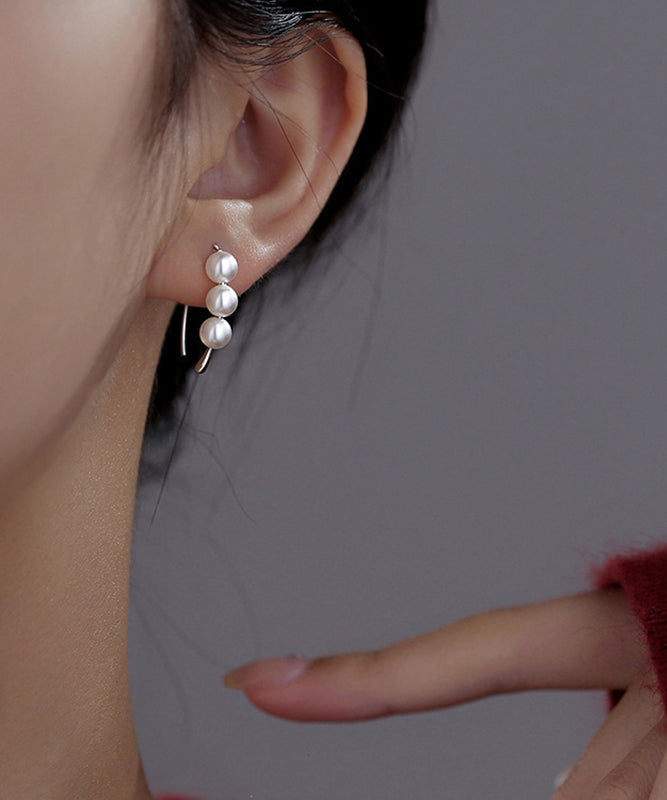 Boucles d'oreilles créoles élégantes en argent sterling et perles YD020