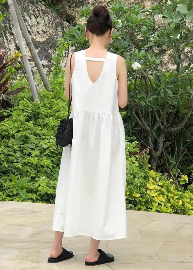 Robe de vacances élégante en coton blanc dos nu sans manches TZ025