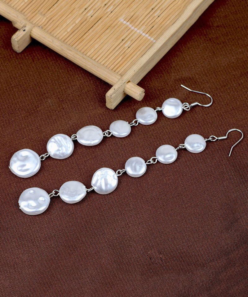 Classy White Sterling Silver Pearl Tassel Drop Earrings TX015