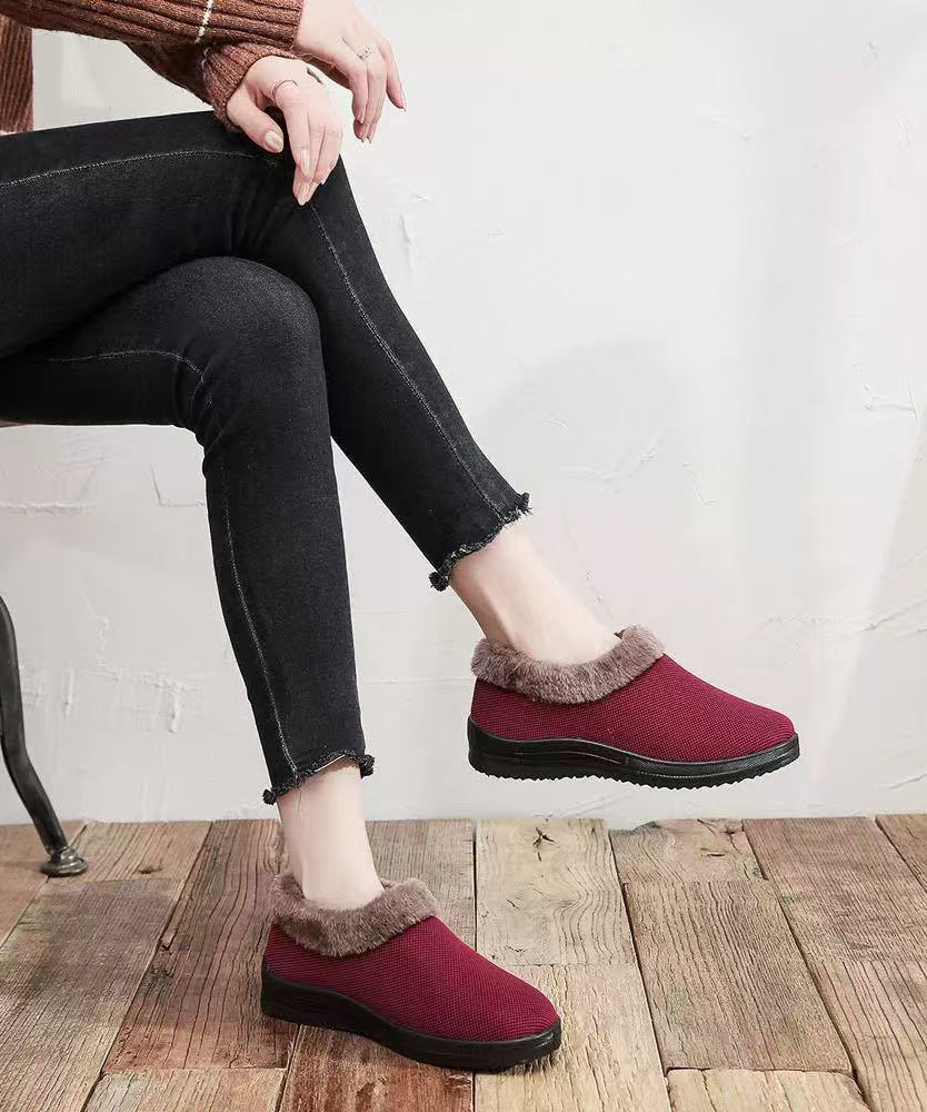 Bequeme Schuhe für Plattfüße, rot, Baumwollstoff, flauschige Wolle gefüttert, TQ054