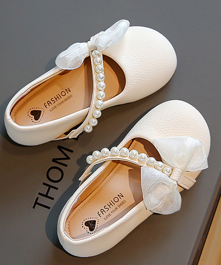Bequeme Beige Kinder Leder Schnalle Wohnungen Nagel Perle Mädchen