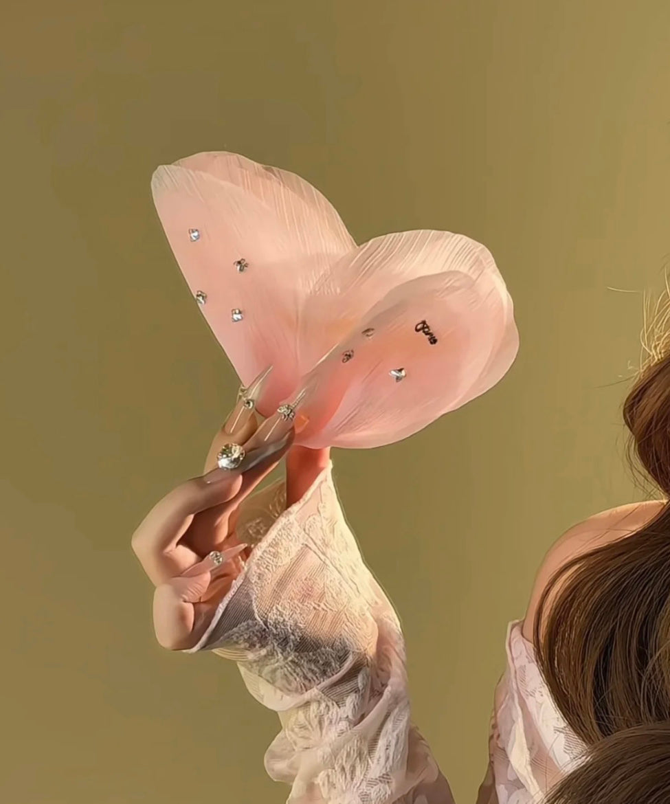 Hairpin Zircon Butterfly Tulle Beige Cute