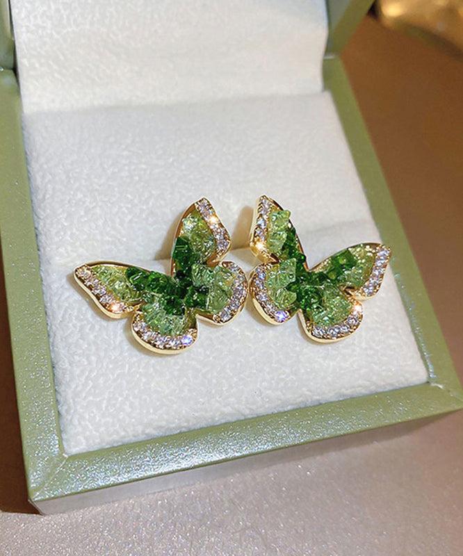 Boucles d'oreilles papillon en cuivre vert avec zircons et cristal