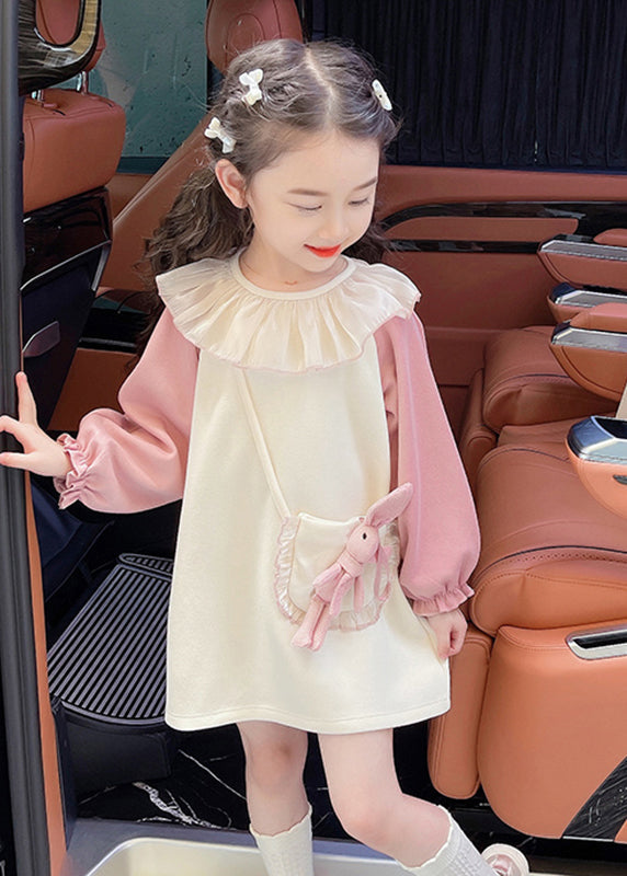 Jolie robe longue rose pour enfant à manches lanternes TG006