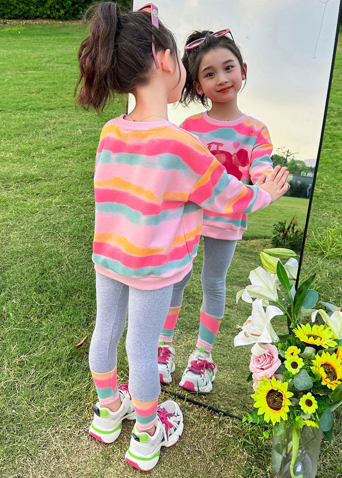 Süßes rosa gestreiftes Top und Hose für Mädchen, zweiteiliges Set, Frühling TR031