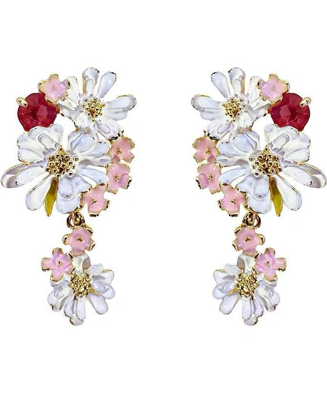 Boucles d'oreilles pendantes en cuivre à motif floral arc-en-ciel