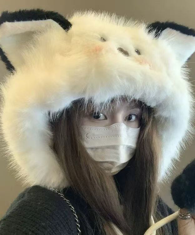 Süßer weißer Fischerhut mit Schnürung aus Kunstfell, dick und warm, RB055