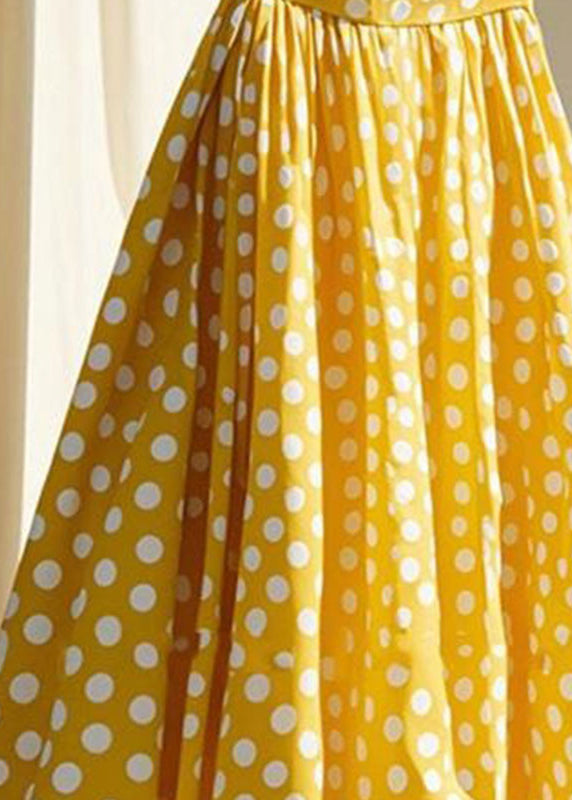 Jupes maxi froissées jaunes en mousseline de soie à pois mignons