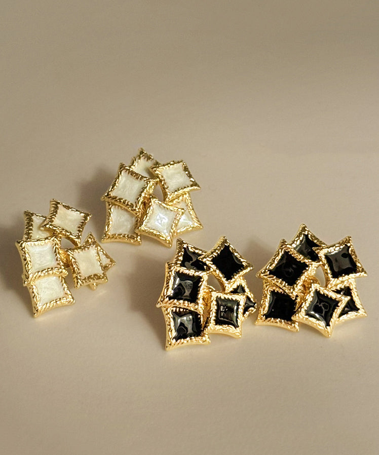 DIY Black Sterling Silver Overgild Drip Glaze Geometry Stud Earrings YX020