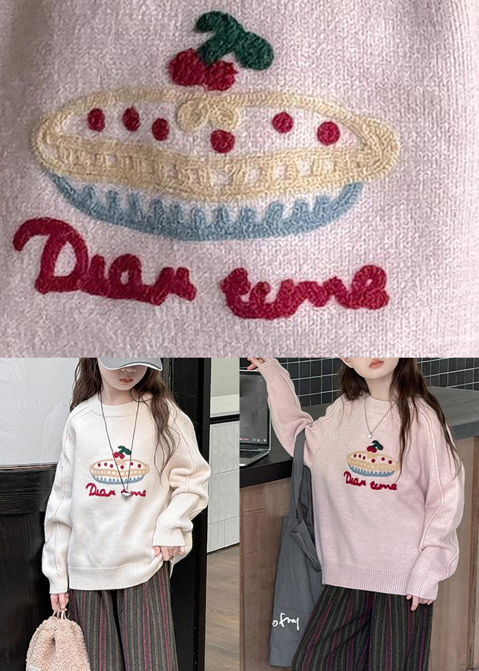 DIY Rosa O-Ausschnitt Dicke Baumwolle Strick Kinder Pullover Frühling TP030