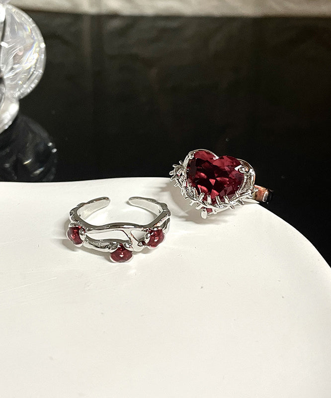 DIY Rot Edelstahl Zirkon Rose Und Liebe Ringe Zwei stück Set FA317