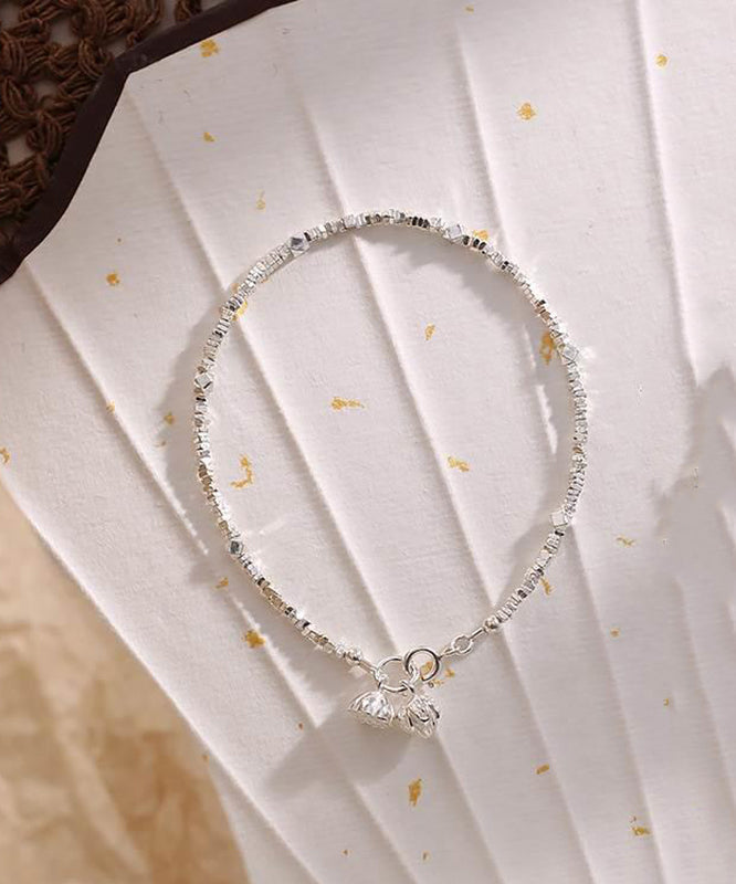 DIY Weiß Sterling Silber Gebrochen Silber Twin Lotus Blumen auf einem Stiel Charm Armband QJ034