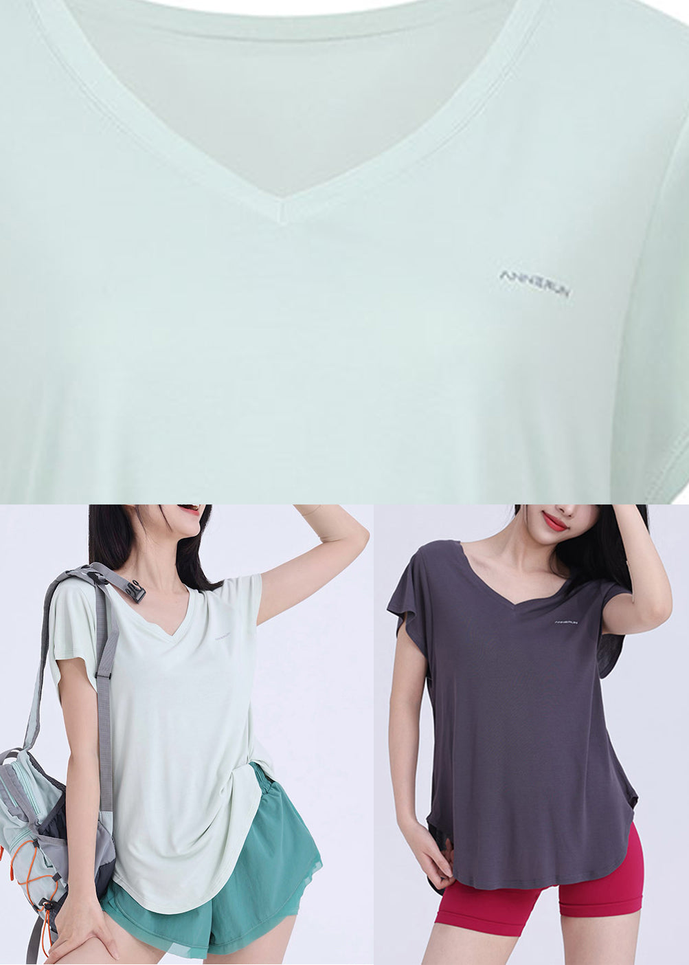 Neck Dark Wrap Solid V Top Yoga Grey