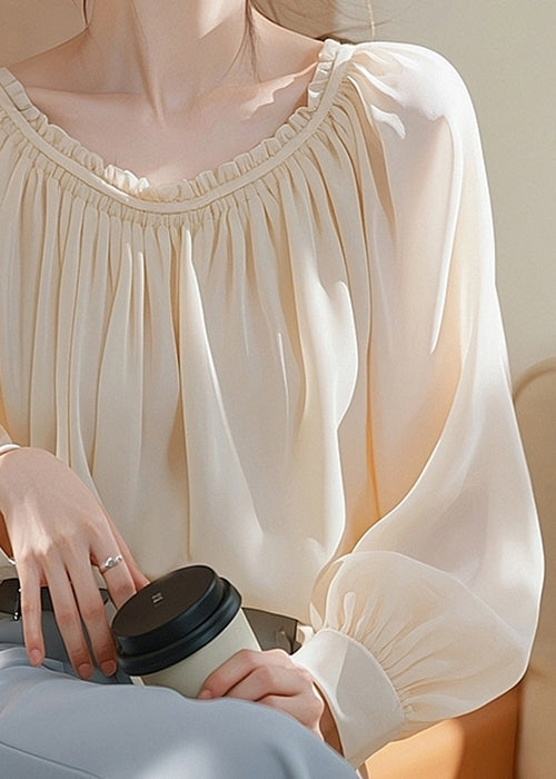 Elegantes Apricot Rüschen Chiffon Hemd Frühling TY008