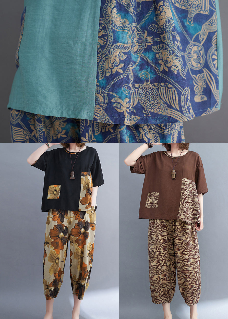 Set Summer Elegant Patchwork Two Blue Asymmetrical Pieces Cotton