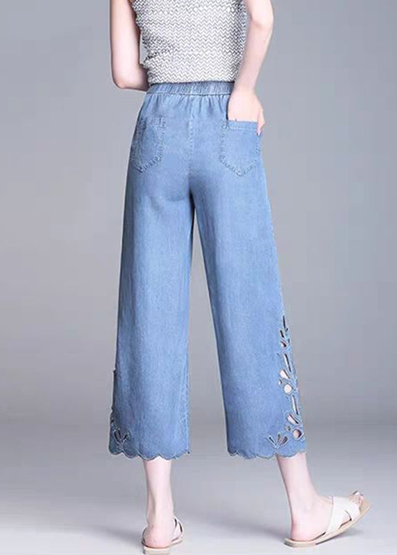 Elegante, hoch taillierte, hohle Sommer-Crop-Out-Blaujeans
