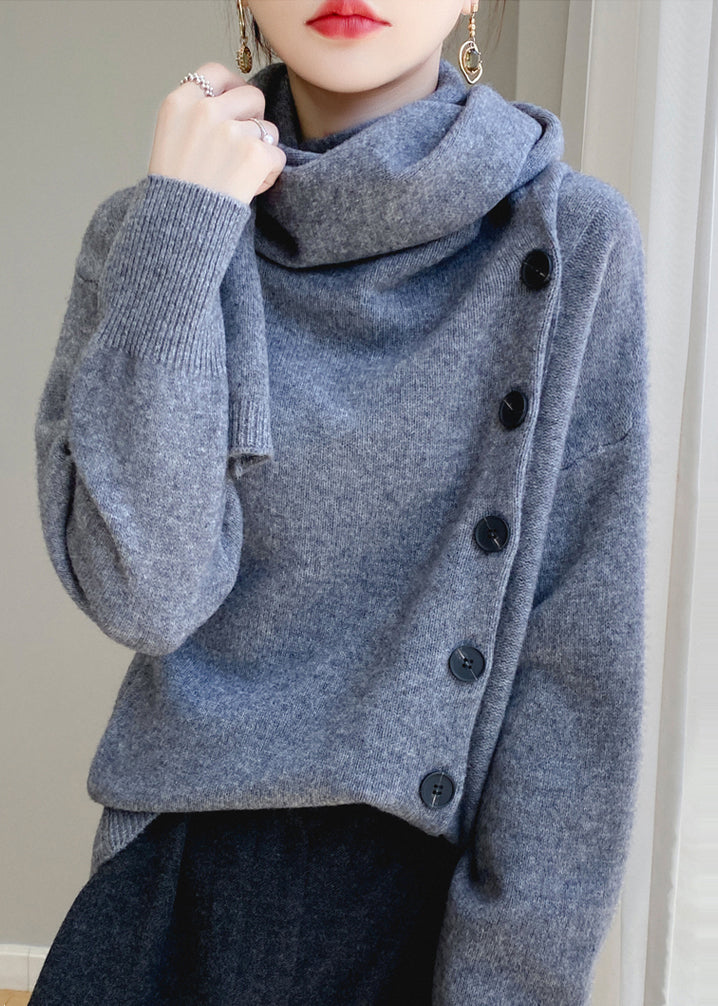 Pull en laine patchwork élégant avec col écharpe et boutons, printemps YY032