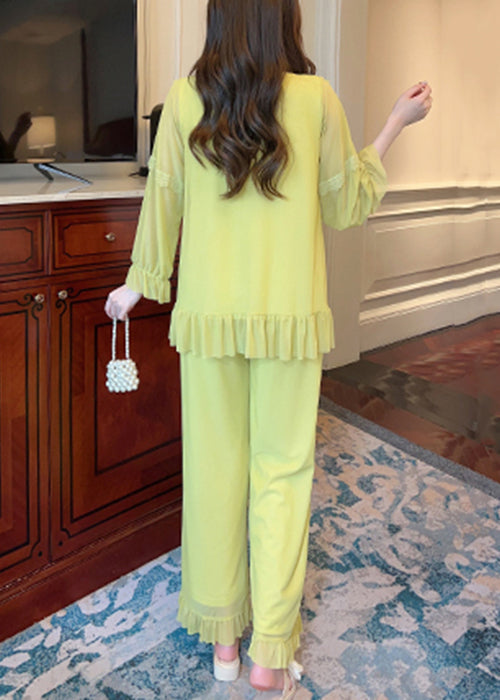Up Tulle Elegant Collar Lace Green Suit Square Pajamas Two Piece