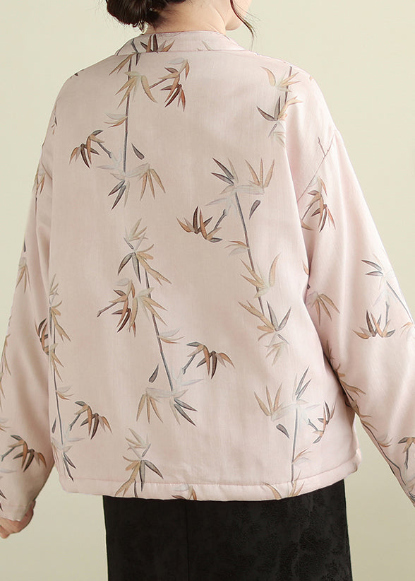 Elegante Rosa Stehkragen Taste Druck Dicke Mäntel Winter QG023