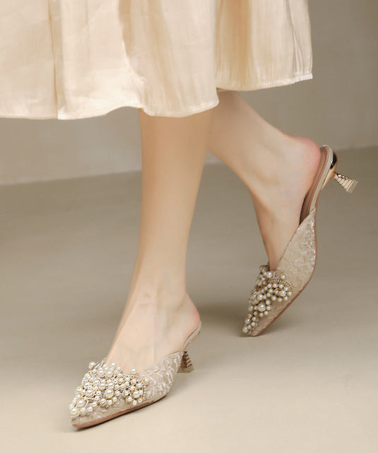 Elegant Pointed Slide Heel Bead Blue Splicing Sandals Nail High