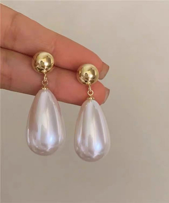 Elegant White Copper Pearl Water Drop Drop Earrings YD018