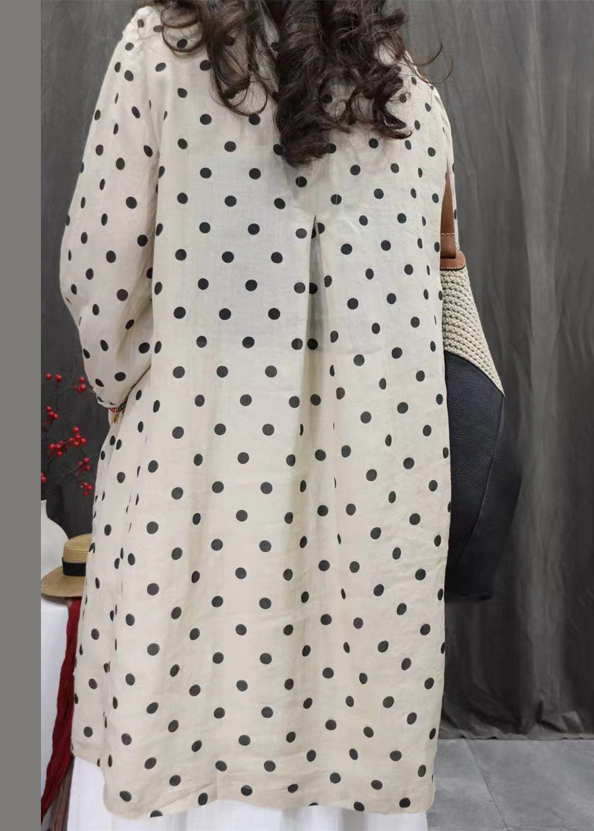 Shirts Fall Pockets Elegant Cotton Dress White Button Dot