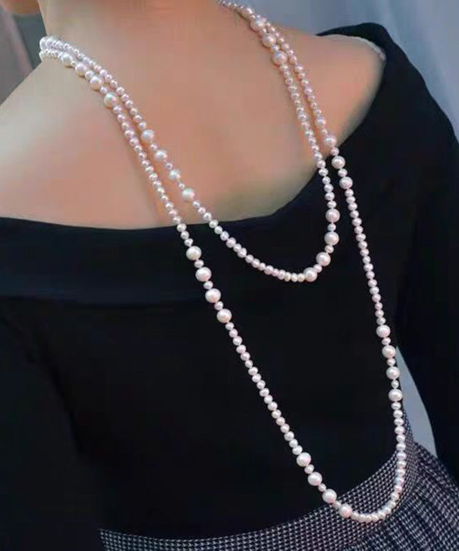 Elegante weiße Sterling Silber Perlen Pullover Halskette YR002