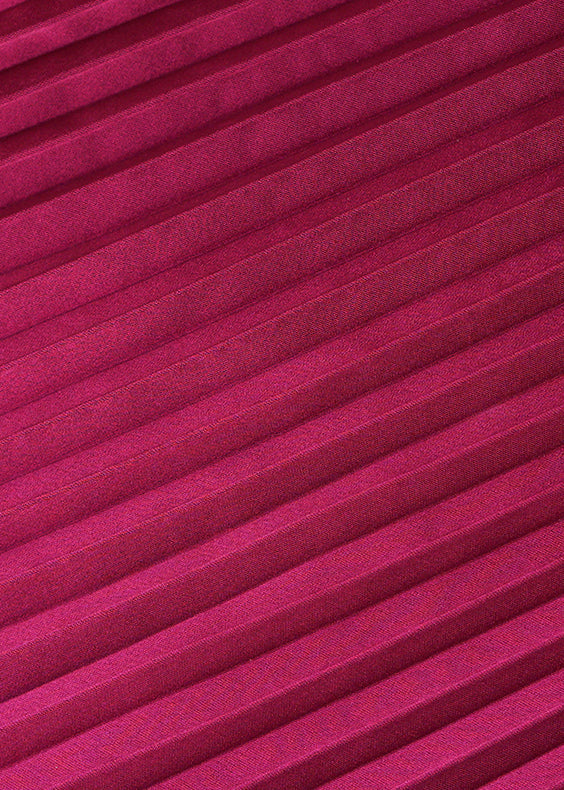 Elegante Weinrot O Hals Faltig Hohe Taille Seidenkleider Herbst QR036