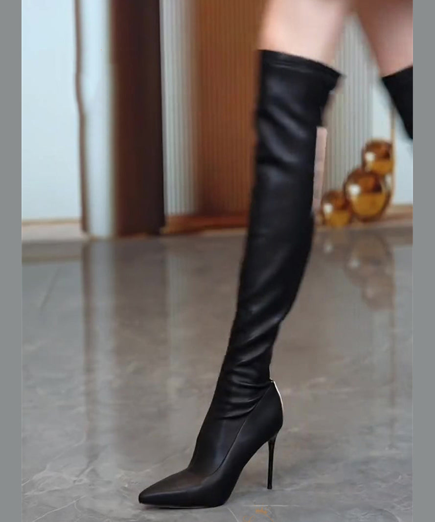 Bottes à talons aiguilles noires tendance avec fermeture éclair et épissure TE012