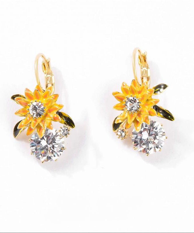 Zircon Overgild Drop Copper Gold Fashion Earrings Sunflower