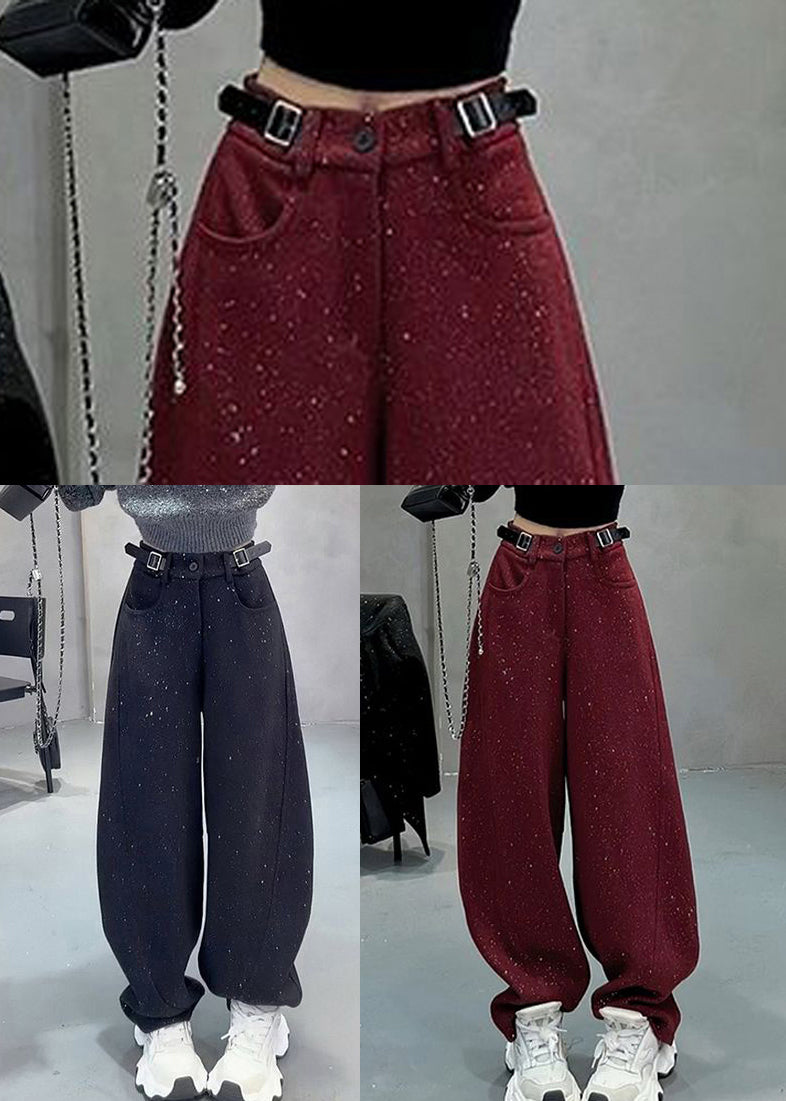 Mode Grau Pailletten Warme Fleece Wollhose Frühling YO19